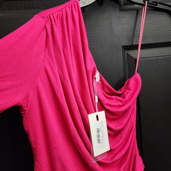 Endless Rose Sz. L New Fuchsia Shirred One Shoulder Bodysuit - Picture 9 of 13